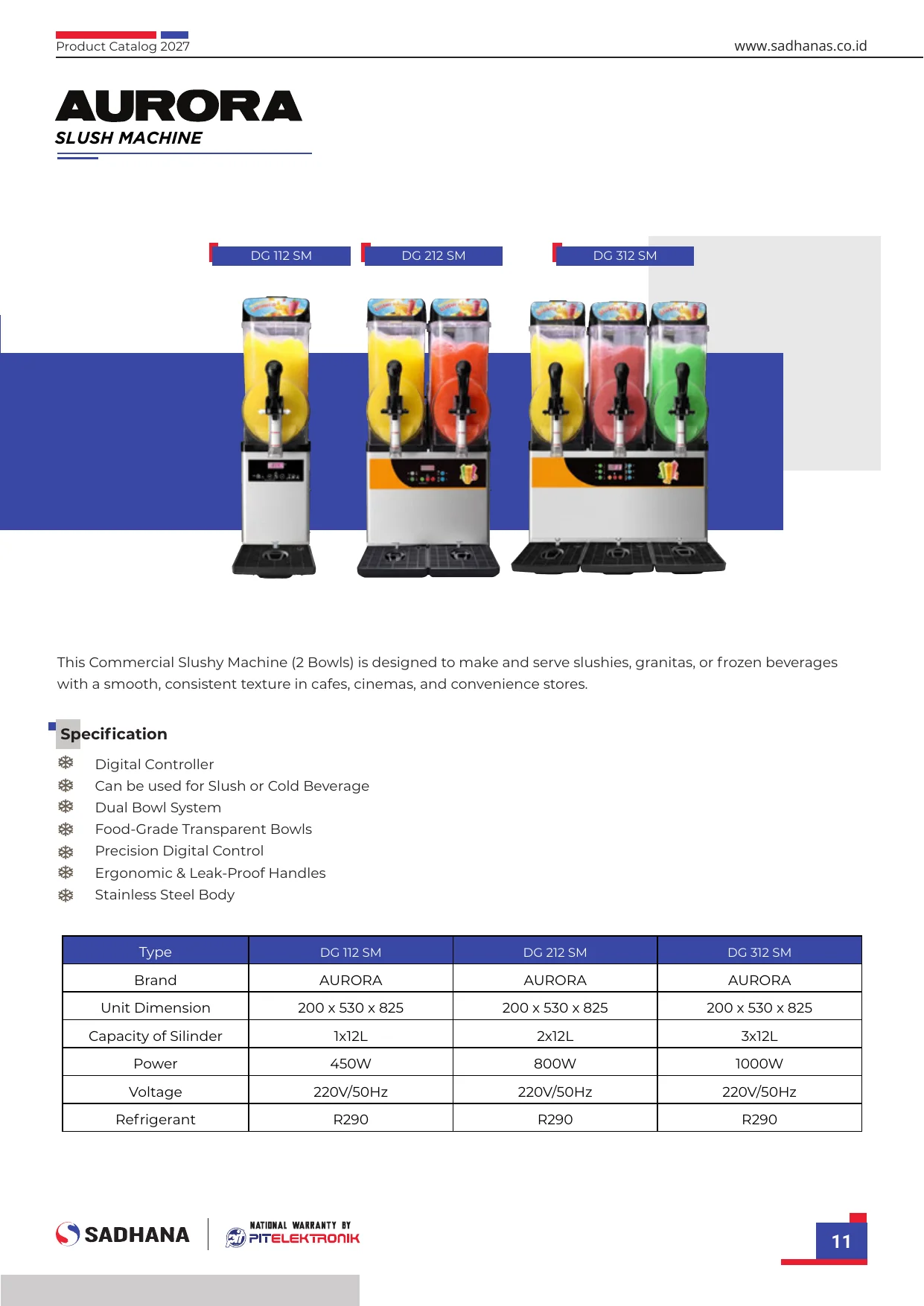 Specsheet Resmi Slush Machine DG 112 / 212 / 312 SM