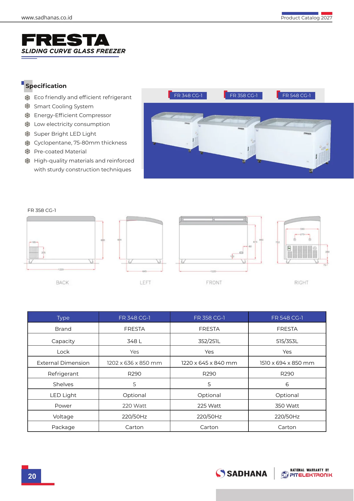 Specsheet Resmi Curve Glass Freezer FR 348 CG-1