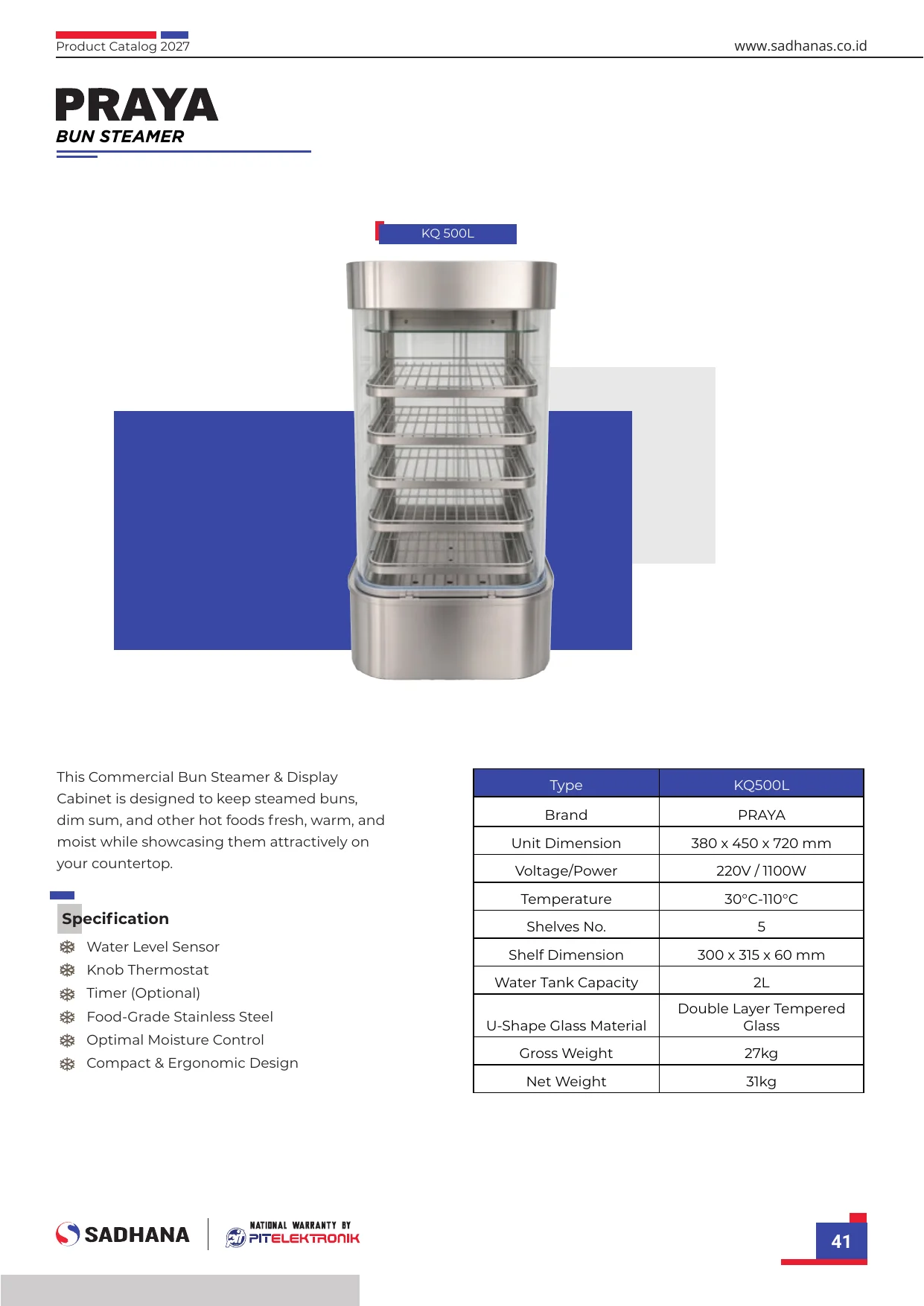 Specsheet Resmi Bun Steamer KQ 500L (Pemanas Bakpao & Dimsum)