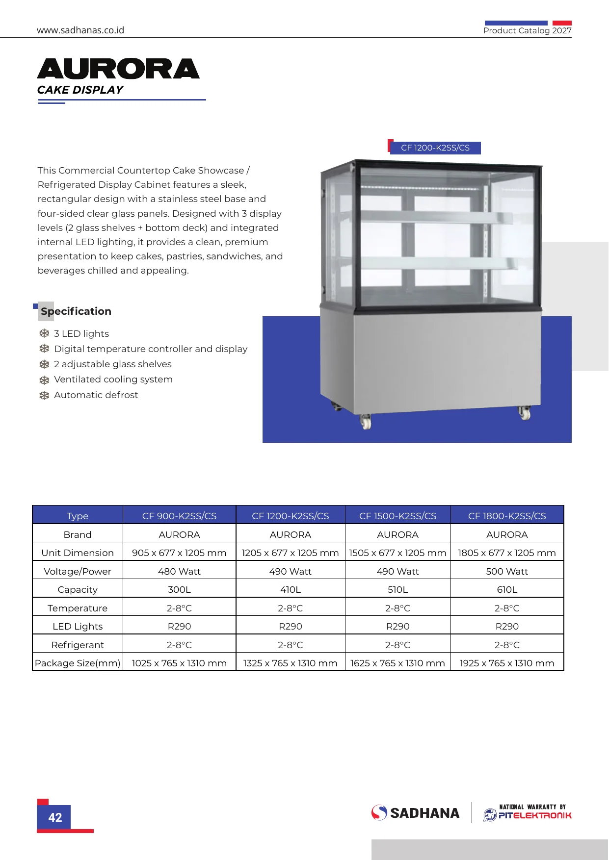 Specsheet Resmi Cake Display Showcase CF Series (Kaca Lengkung)
