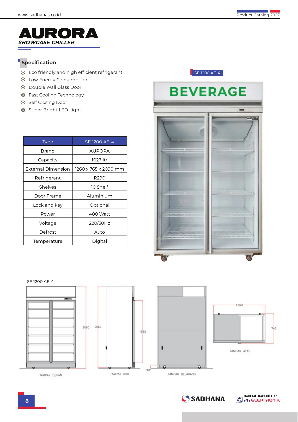Specsheet Resmi Showcase 1200 Liter SE (4 Pintu Sliding)